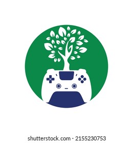 Eco-Spiel, Vektorlogo-Design. Grünes Gamepad frisches Blatt Naturlogo Design.