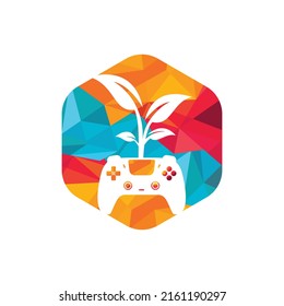 Eco game vector logo design. Green gamepad fresh leaf nature logo design.	