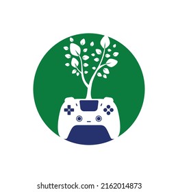 Eco game vector logo design. Green gamepad fresh leaf nature logo design.	