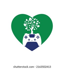 Eco game vector logo design. Green gamepad fresh leaf nature logo design.