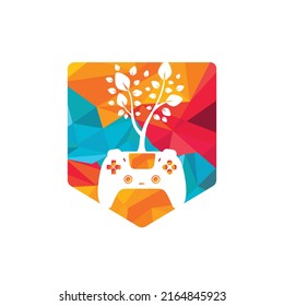 Eco game vector logo design. Green gamepad fresh leaf nature logo design.	