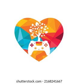 Diseño del logotipo vectorial del juego ecológico. Diseño del logotipo de la naturaleza de la hoja fresca del gamepad verde.