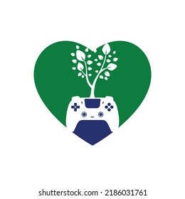 Eco game vector logo design. Green gamepad fresh leaf nature logo design.