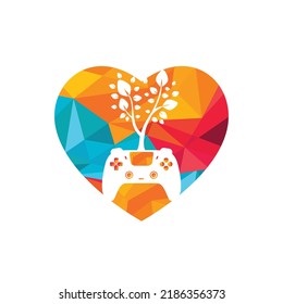 Eco game vector logo design. Green gamepad fresh leaf nature logo design.