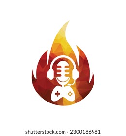 Eco Gaming controller and headphone podcast fire logo design template.