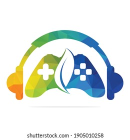 Eco Gaming controller and podcast logo design template.  joystick podcast vector concept design.