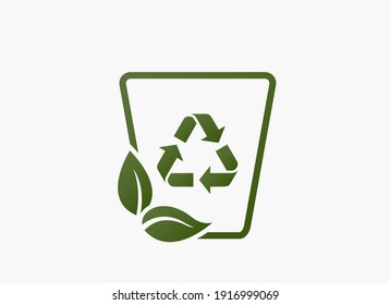 eco garbage line icon. recycling, eco friendly and environmental management symbol. trash can with recycle sign and plant leaves. isolated vector image in flat style