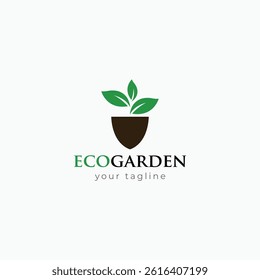 Eco garden icon, shovel tree logo, leaf, nature, green, organic logo fully editable vector template
