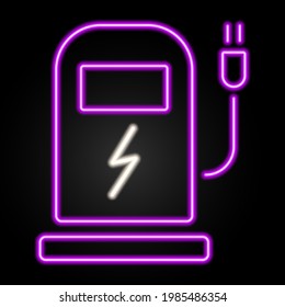 Eco gas station neon sign, modern glowing banner design, colorful trend of modern design on black background. Vector illustration.