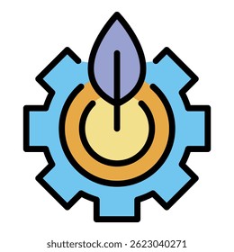 Eco gear icon. Outline eco gear vector icon color flat isolated on white