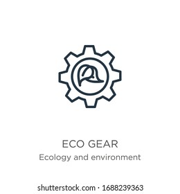 Icono del engranaje ecológico. Icono de diseño lineal de engranajes ecológicos finos aislado en fondo blanco de la ecología y la colección ambiental. Signo vectorial de línea, símbolo para web y móvil