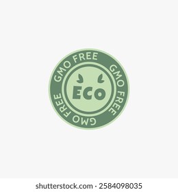 Eco and genetically modified organisms free food, and drink label, emblem, sticker. Vector illustration in a flat style, green colors. 