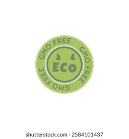 Eco and genetically modified organisms free food, and drink label, emblem, sticker. Vector illustration in green colors, and in a flat style. 