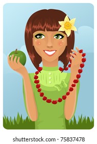 Eco girl with berry necklace