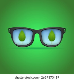 Eco Glasses with Leaves in Lenses – Flat Vector Illustration