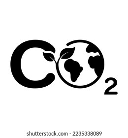 Eco Global Environment Reduction Emission Silhouette Icon. CO2 Sign with Globe and Leaf Glyph Pictogram. Carbon Pollution on Earth, Ecology Sustainability Climate Icon. Isolated Vector Illustration.