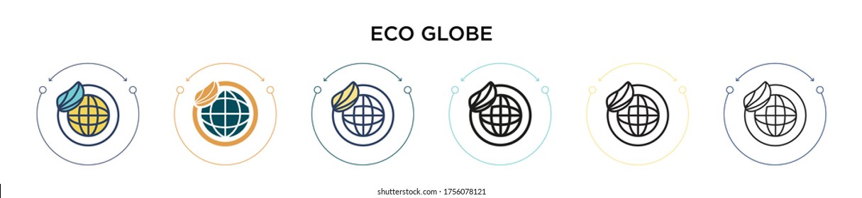 Eco globe icon in filled, thin line, outline and stroke style. Vector illustration of two colored and black eco globe vector icons designs can be used for mobile, ui, web