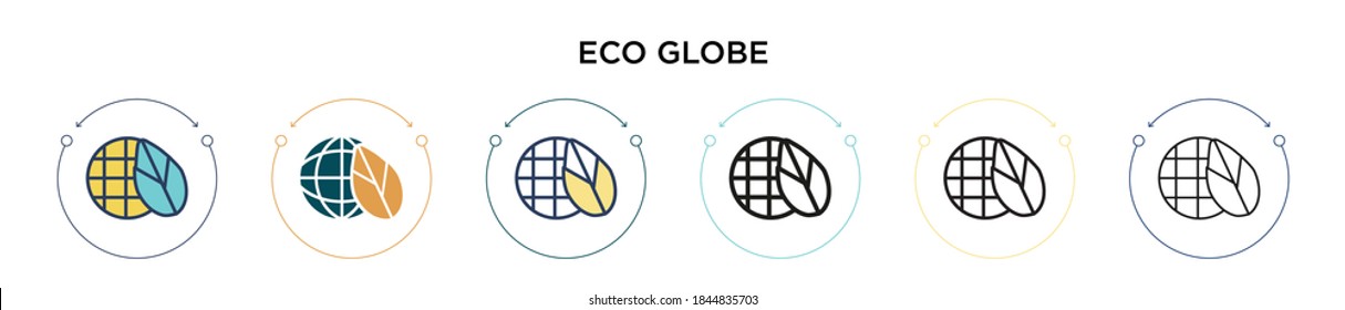 Eco globe icon in filled, thin line, outline and stroke style. Vector illustration of two colored and black eco globe vector icons designs can be used for mobile, ui, web