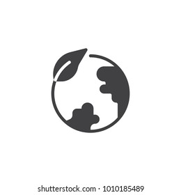 Eco Globe Icon Vector, Filled Flat Sign, Solid Pictogram Isolated On White. Leaf And Earth Globe Symbol, Logo Illustration.