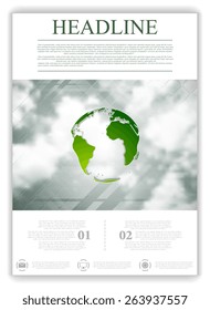 Eco globe on sky background. Flyer design. Vector illustration