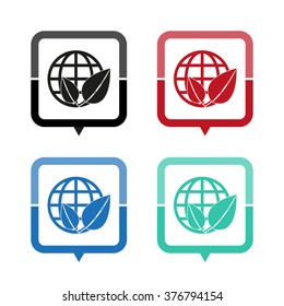 Eco globe - vector icon; map pointer;  message bubble