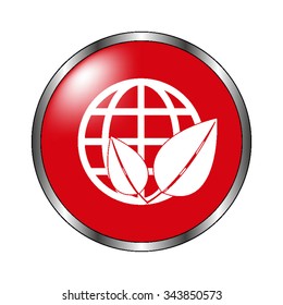Eco globe - vector icon on the  red button