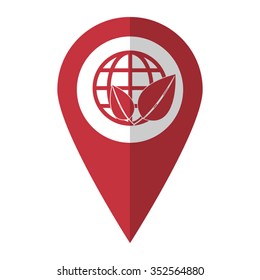 Eco globe - vector icon; red map  pointer