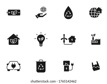 eco glyph vector icons isolated on white. eco icon set for web design, mobile app, user interface and print