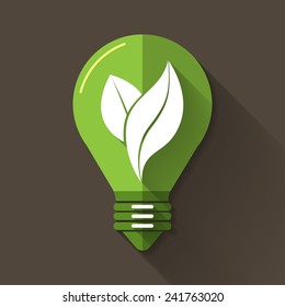 Eco graphic, Light bulb vector design in flat design & long shadow