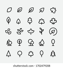 Eco and grass icons set. Leaf a tree vector. Ecology icon. Forest, leafs, plant, nature and herb. Oak and Maple.