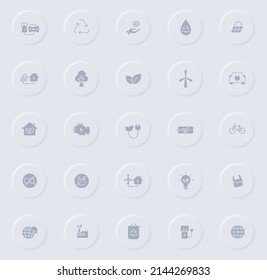 iconos ecológicos vectoriales grises en botones de goma redondos. conjunto de iconos ecológicos para web, aplicaciones móviles, diseño ui y poligrafía de negocios de promoción