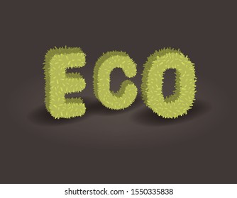 ECO Green 3D grass words. Vector font for invitation card and ads. Hancrafted typeface