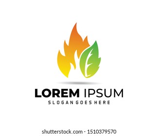 Eco Green Alternative Energy Logo design vector template. Leaf with Fire shape Logotype concept icon.