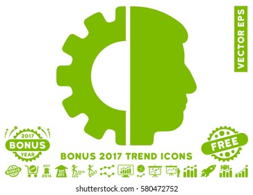 Eco Green Android Head pictogram with bonus 2017 trend pictograms. Vector illustration style is flat iconic symbols, white background.