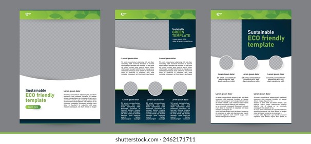 eco green background sustainable ecological brochure booklet template, business document report newsletter proposal flyer poster with text information page layout