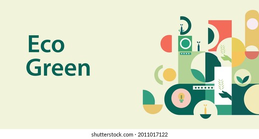 Eco green banner in flat style. Nature and cereals geometry minimalistic with simple shape and figure.Great for flyer, web poster, natural products presentation templates, cover design. Vector .