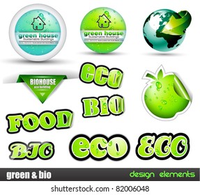 Eco & Green Bio set of stickers with different type of ecology design elements included a real estate circular panel.