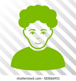 Eco Green Brunet Man interface toolbar icon. Vector pictograph style is a flat symbol on diagonally hatched transparent background.