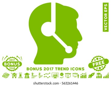 Eco Green Call Center Operator icon with bonus 2017 year trend images. Vector illustration style is flat iconic symbols, white background.