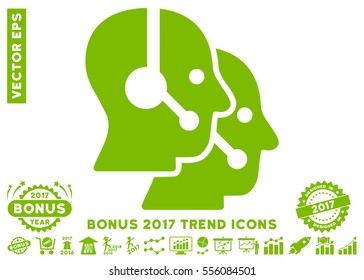 Eco Green Call Center Operators icon with bonus 2017 year trend icon set. Vector illustration style is flat iconic symbols, white background.