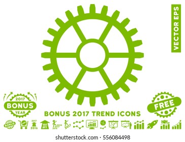 Eco Green Clock Wheel icon with bonus 2017 year trend symbols. Vector illustration style is flat iconic symbols, white background.