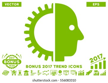 Eco Green Cyborg Head pictograph with bonus 2017 trend pictograph collection. Vector illustration style is flat iconic symbols, white background.