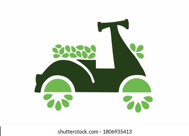 eco green delivery bike, sustainability concept, leaf pattern, isolated on white background, vector illustration
