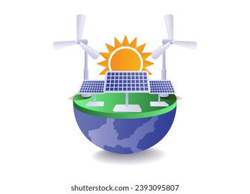 Eco green electrical energy from solar panels concept illustration