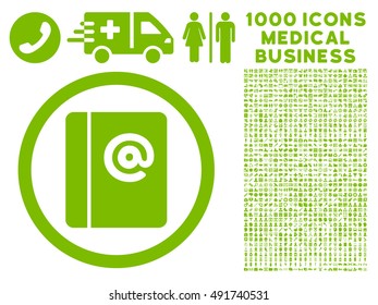 Eco Green Emails vector rounded icon. Image style is a flat icon symbol inside a circle, white background. Bonus set includes 1000 healthcare business pictographs.