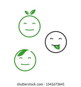 eco green emoticon design vector icon smile face and leaf illustration