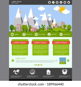 Eco green energy business website design template main page layout vector illustration