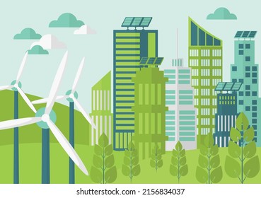 Eco and green energy concept. Colored vector illustration.