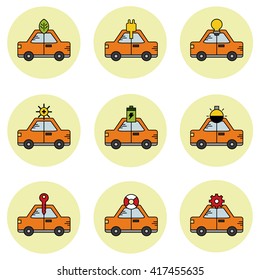 Eco green energy hybrid car vector icon set 