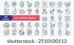 Eco green energy icon collection set with renewable energy, solar power, wind energy, waste energy, eco material
